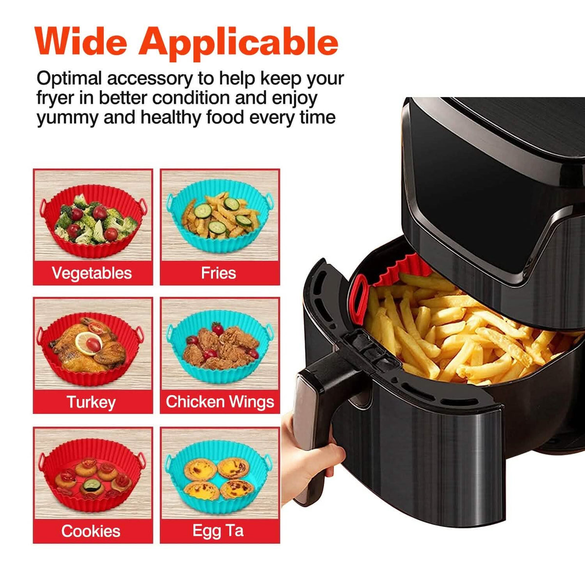 3-Pieces: Reusable Foldable Air Fryer Silicone Pot for 4+ Quart Air Fryer Oven - A-1 Thread Vault