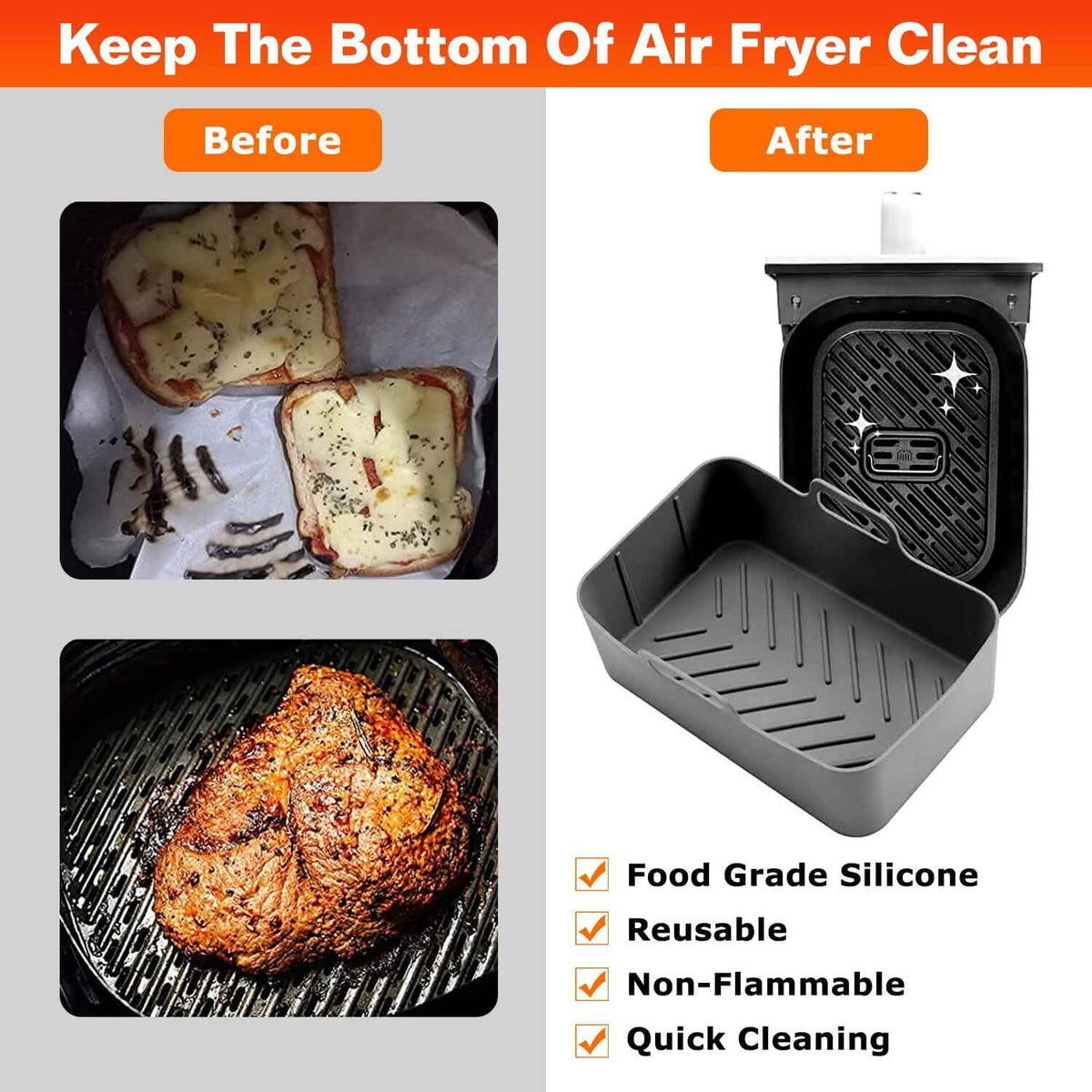 3-Pieces: Reusable Foldable Air Fryer Silicone Pot for 4+ Quart Air Fryer Oven - A-1 Thread Vault