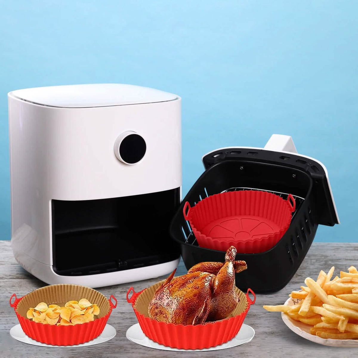 3-Pieces: Reusable Foldable Air Fryer Silicone Pot for 4+ Quart Air Fryer Oven - A-1 Thread Vault