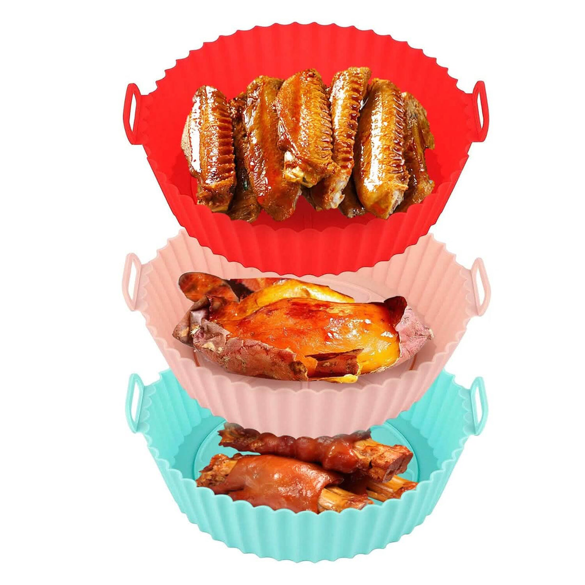 3-Pieces: Reusable Foldable Air Fryer Silicone Pot for 4+ Quart Air Fryer Oven - A-1 Thread Vault