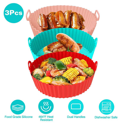 3-Pieces: Reusable Foldable Air Fryer Silicone Pot for 4+ Quart Air Fryer Oven - A-1 Thread Vault