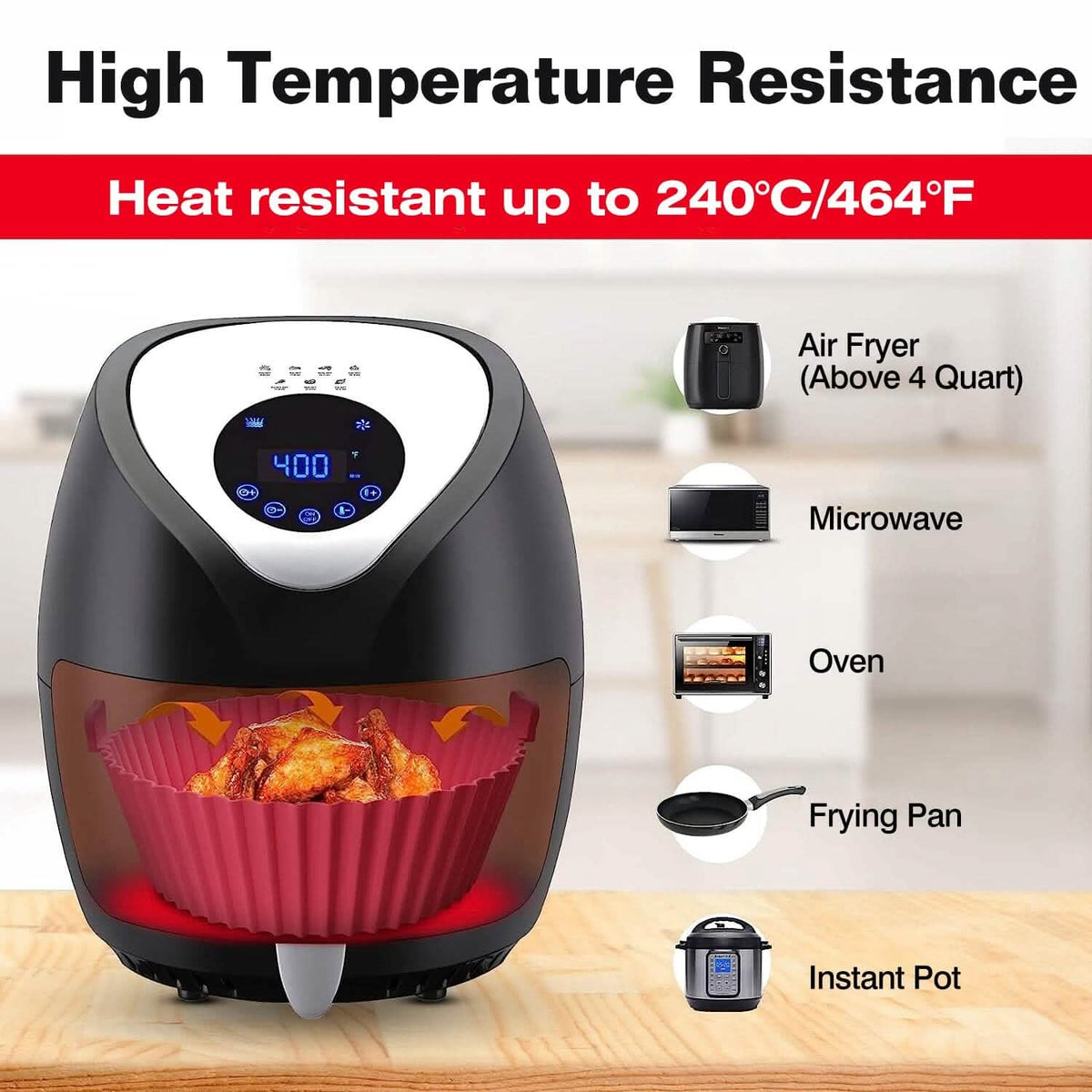 3-Pieces: Reusable Foldable Air Fryer Silicone Pot for 4+ Quart Air Fryer Oven - A-1 Thread Vault