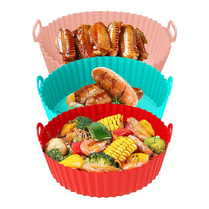 3-Pieces: Reusable Foldable Air Fryer Silicone Pot for 4+ Quart Air Fryer Oven - A-1 Thread Vault