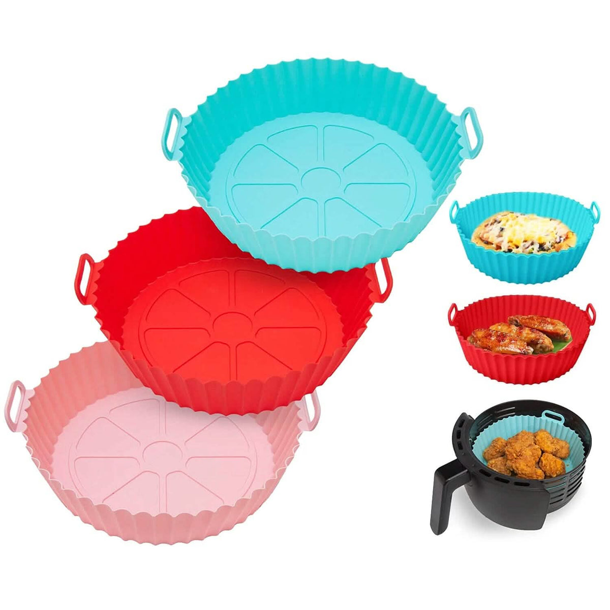 3-Pieces: Reusable Foldable Air Fryer Silicone Pot for 4+ Quart Air Fryer Oven - A-1 Thread Vault