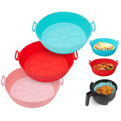 3-Pieces: Reusable Foldable Air Fryer Silicone Pot for 4+ Quart Air Fryer Oven - A-1 Thread Vault