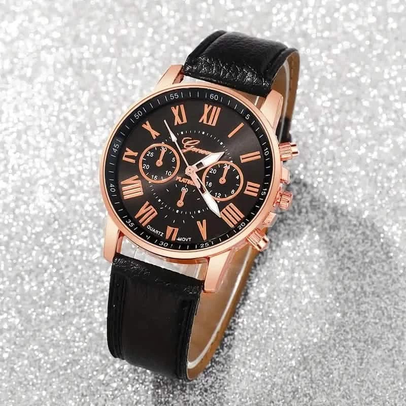 3-Pieces: Roman Quartz Women's Watches - Fashionable Round Dial with Faux Leather Strap - A-1 Thread Vault