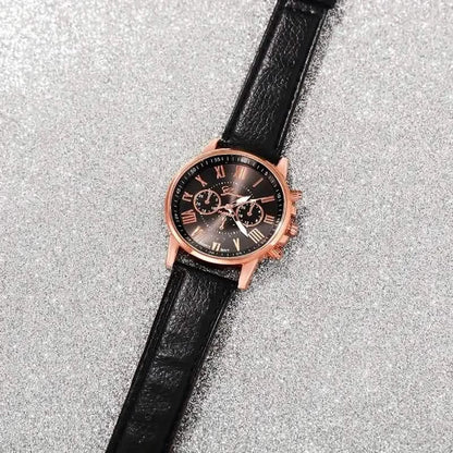 3-Pieces: Roman Quartz Women's Watches - Fashionable Round Dial with Faux Leather Strap - A-1 Thread Vault