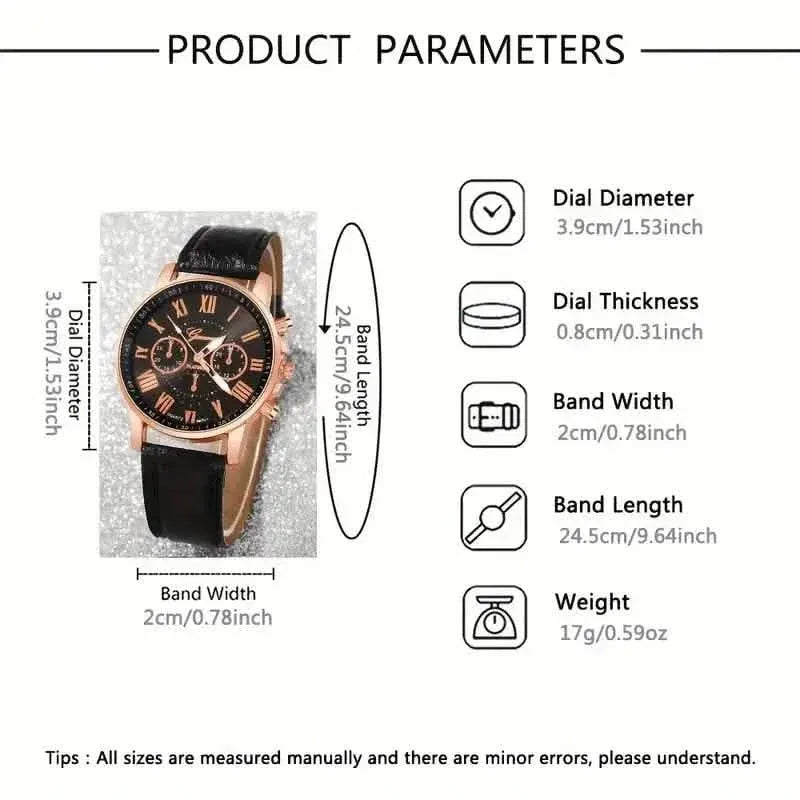 3-Pieces: Roman Quartz Women's Watches - Fashionable Round Dial with Faux Leather Strap - A-1 Thread Vault
