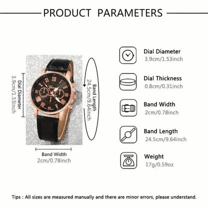 3-Pieces: Roman Quartz Women's Watches - Fashionable Round Dial with Faux Leather Strap - A-1 Thread Vault