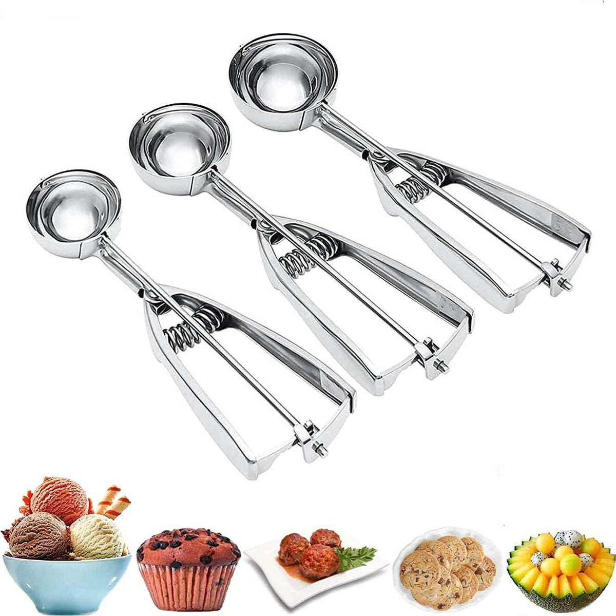 3-Pieces Set: Stainless Steel Cookie Scoops with Trigger Release - A-1 Thread Vault