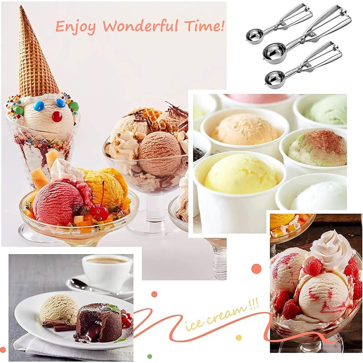 3-Pieces Set: Stainless Steel Cookie Scoops with Trigger Release - A-1 Thread Vault