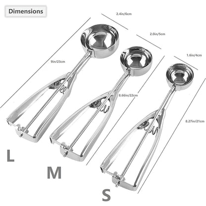 3-Pieces Set: Stainless Steel Cookie Scoops with Trigger Release - A-1 Thread Vault