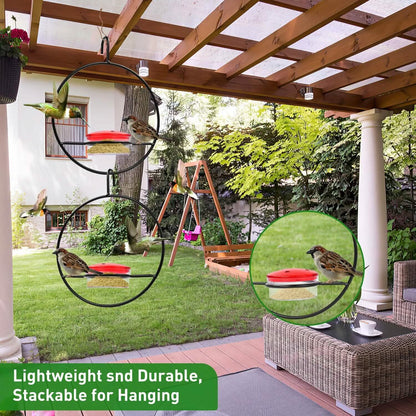 3-Pieces: Stackable Hanging Humming Bird Feeder with Metal Frame & Red Plastic Bowl - A-1 Thread Vault