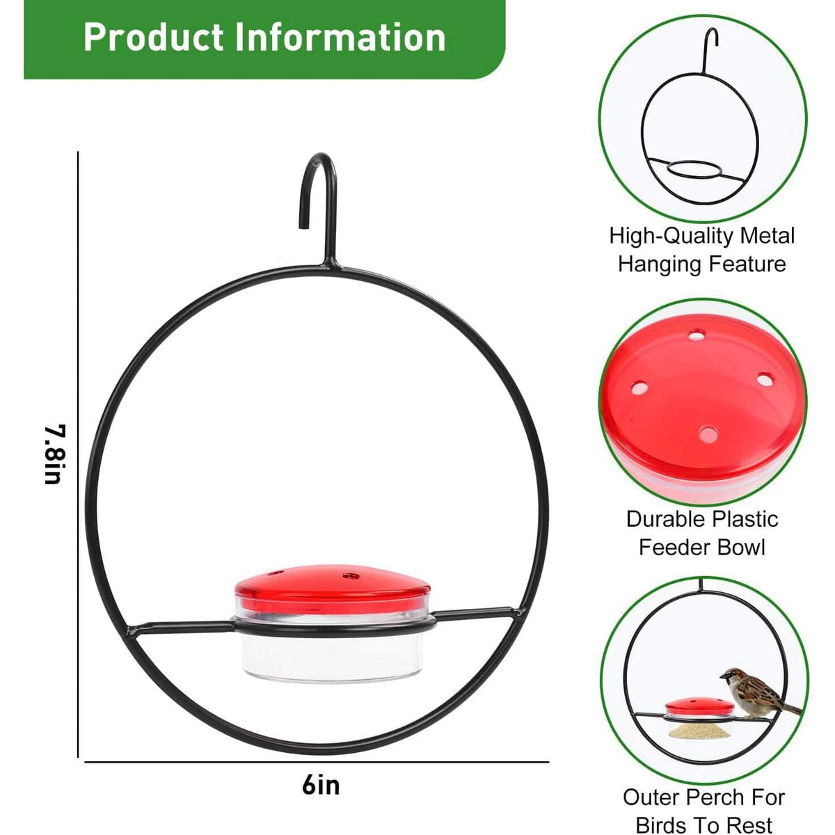 3-Pieces: Stackable Hanging Humming Bird Feeder with Metal Frame & Red Plastic Bowl - A-1 Thread Vault