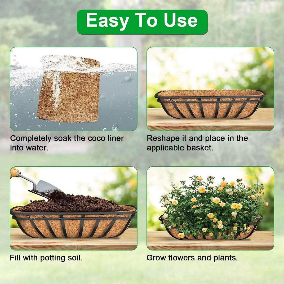 3-Pieces: Trough Coco Basket Half Moon Planter Replacement - A-1 Thread Vault