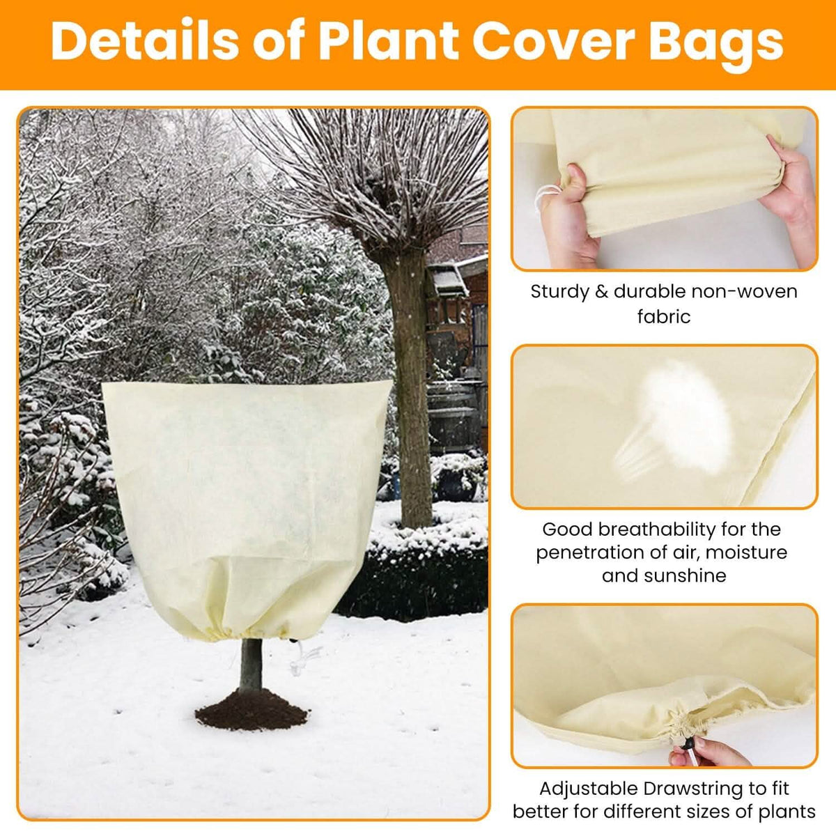 3-Pieces: Winter Plant Cover Bags with Drawstring - A-1 Thread Vault