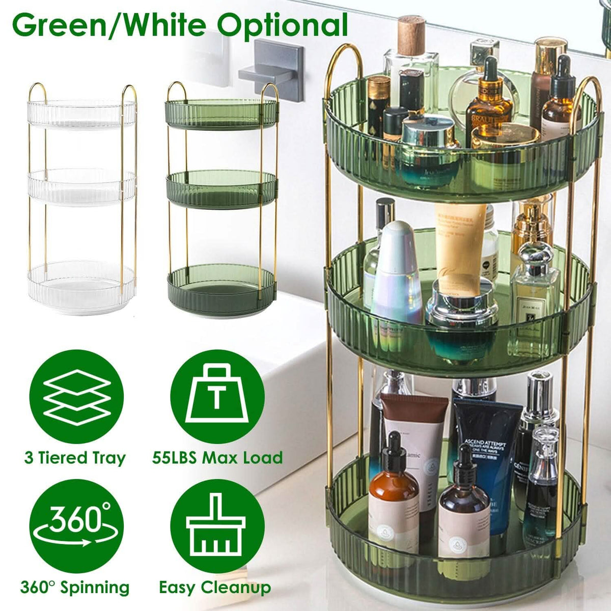 3-Tier 360¬∞ Spinning Rotating Makeup Organizer - A-1 Thread Vault