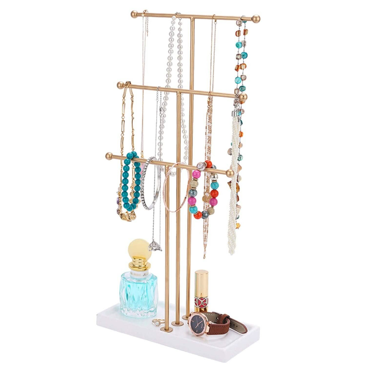 3-Tier Gold Metal Tabletop Jewelry Tree Stand - A-1 Thread Vault