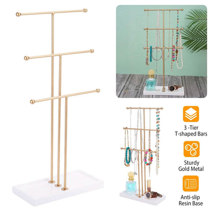 3-Tier Gold Metal Tabletop Jewelry Tree Stand - A-1 Thread Vault