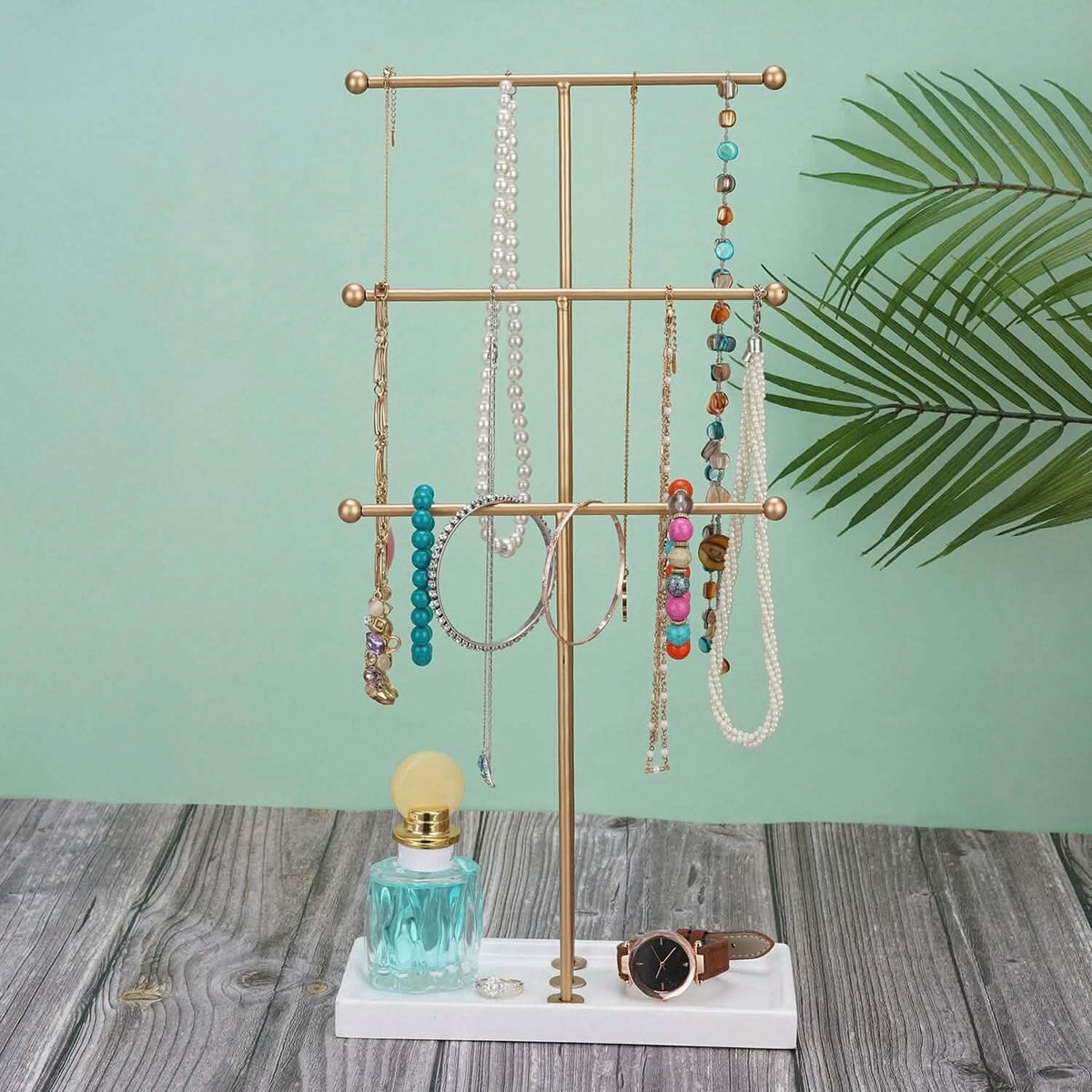 3-Tier Gold Metal Tabletop Jewelry Tree Stand - A-1 Thread Vault