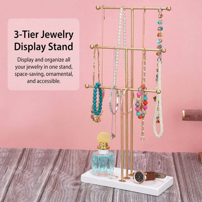 3-Tier Gold Metal Tabletop Jewelry Tree Stand - A-1 Thread Vault
