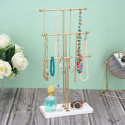 3-Tier Gold Metal Tabletop Jewelry Tree Stand - A-1 Thread Vault