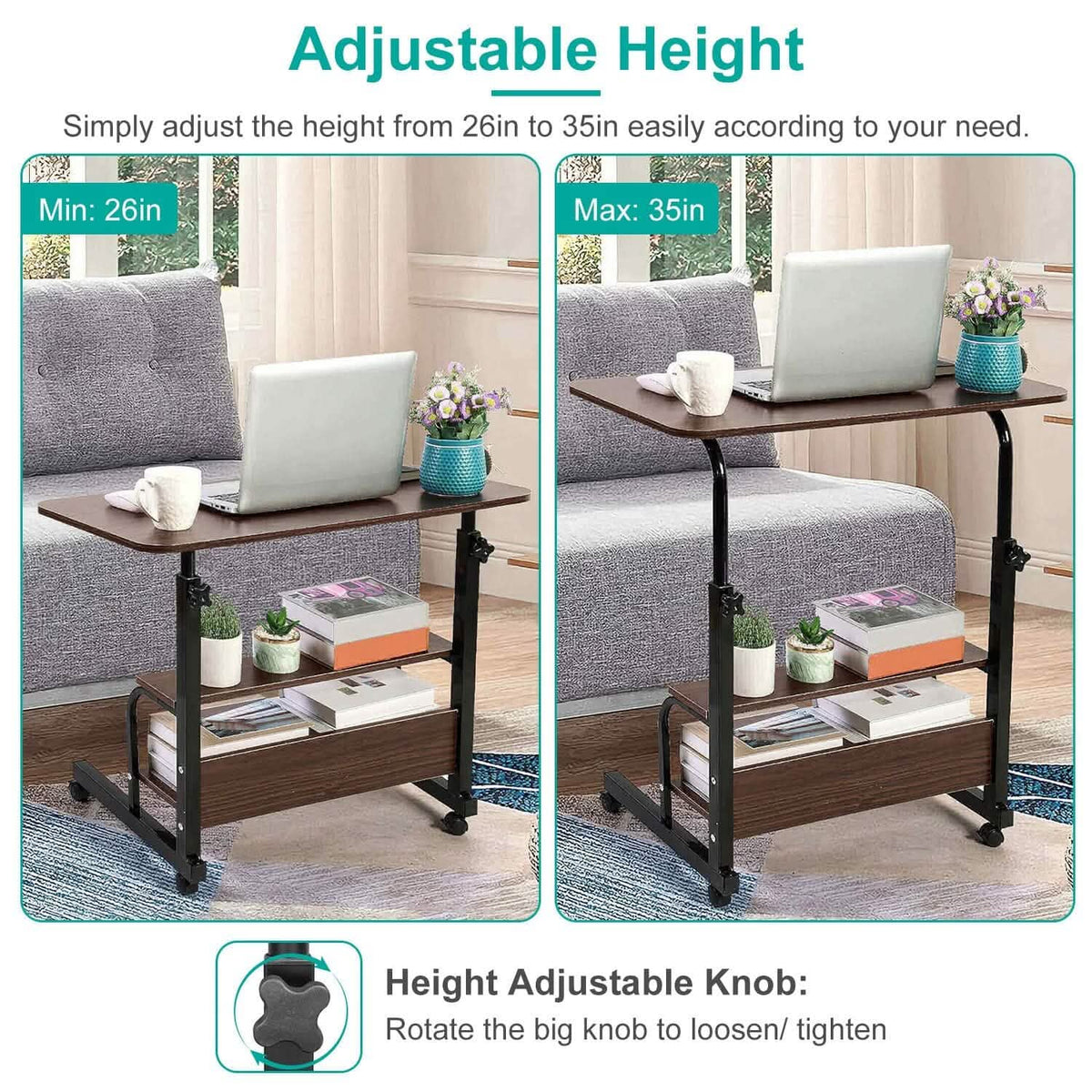 3-Tier Height Adjustable Laptop Desk with Rolling Wheels - A-1 Thread Vault
