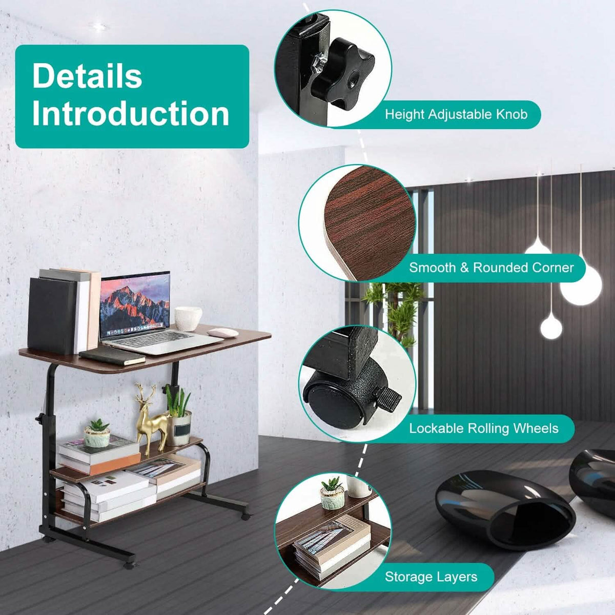3-Tier Height Adjustable Laptop Desk with Rolling Wheels - A-1 Thread Vault