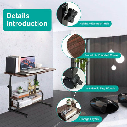 3-Tier Height Adjustable Laptop Desk with Rolling Wheels - A-1 Thread Vault