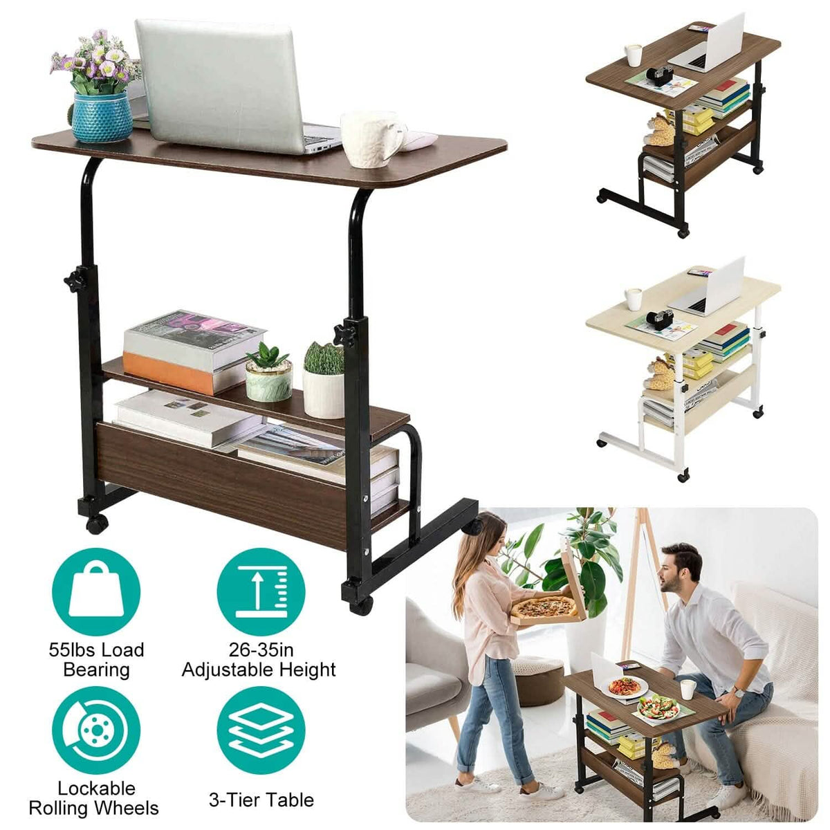 3-Tier Height Adjustable Laptop Desk with Rolling Wheels - A-1 Thread Vault