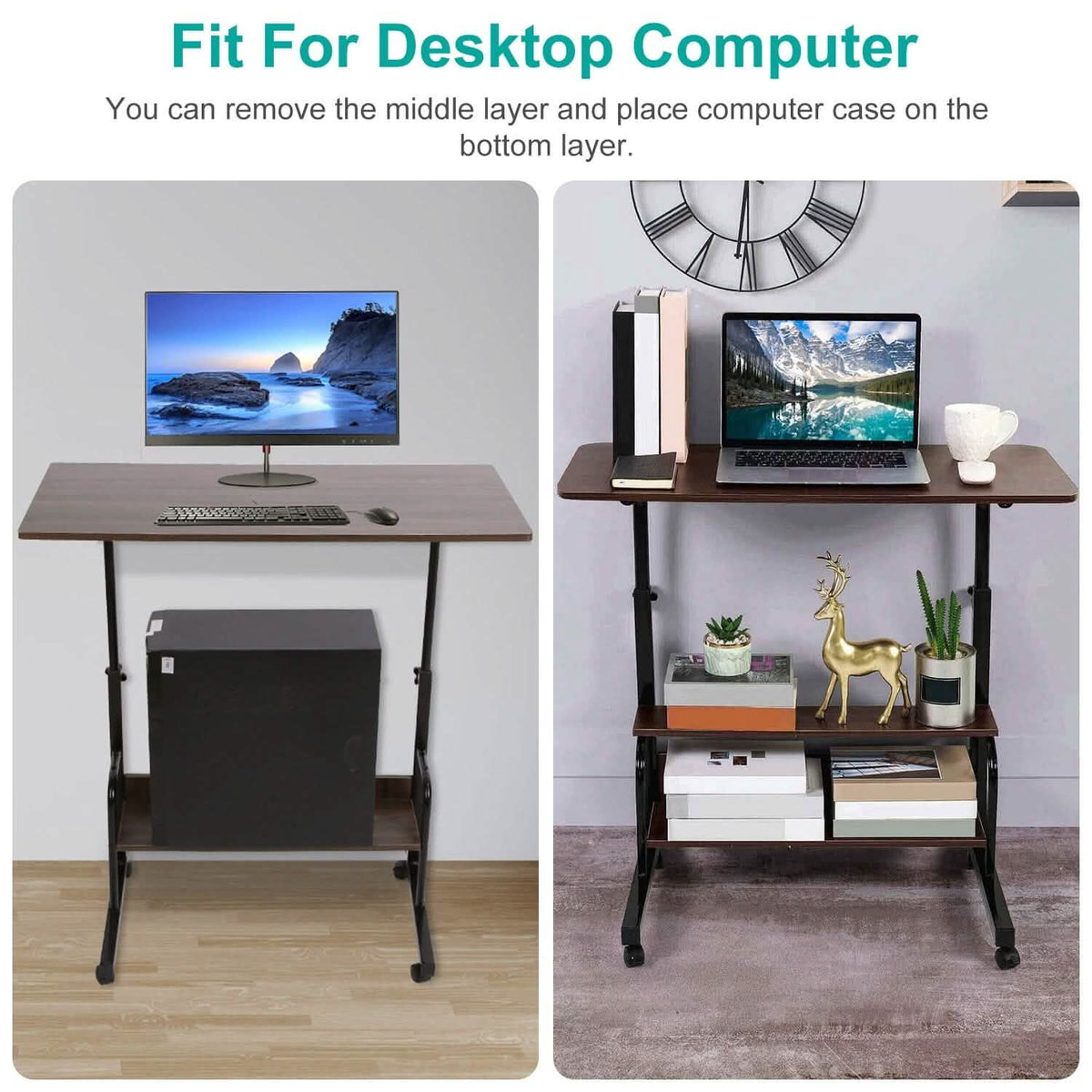 3-Tier Height Adjustable Laptop Desk with Rolling Wheels - A-1 Thread Vault