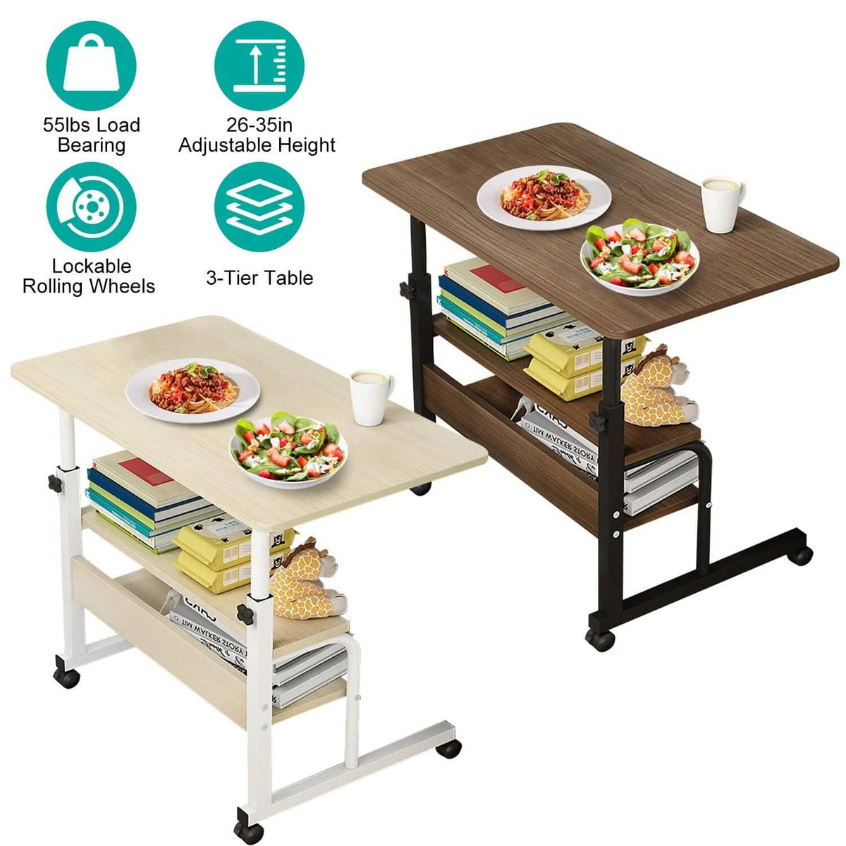 3-Tier Height Adjustable Laptop Desk with Rolling Wheels - A-1 Thread Vault