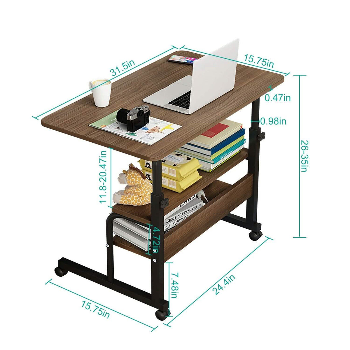 3-Tier Height Adjustable Laptop Desk with Rolling Wheels - A-1 Thread Vault