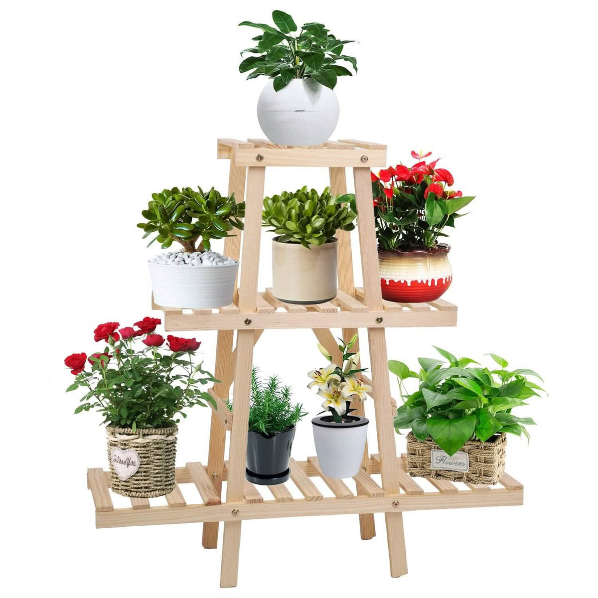 3-Tier Potted Flower Shelf Multi-tier Flower Pot Rack Holder Triangle Ladder - A-1 Thread Vault