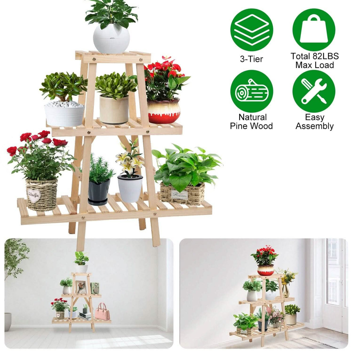 3-Tier Potted Flower Shelf Multi-tier Flower Pot Rack Holder Triangle Ladder - A-1 Thread Vault
