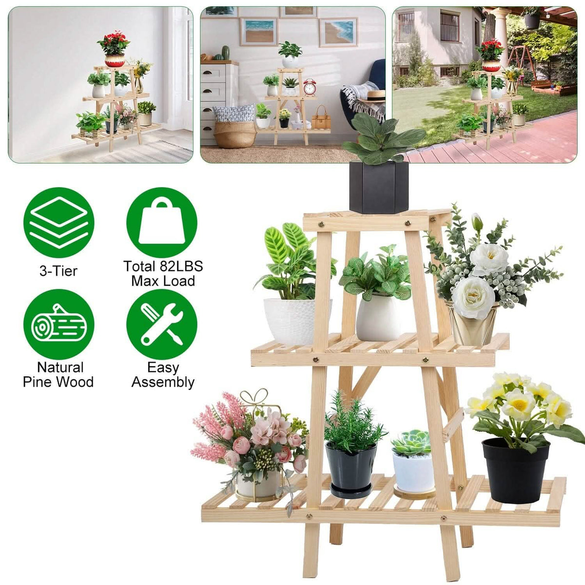 3-Tier Potted Flower Shelf Multi-tier Flower Pot Rack Holder Triangle Ladder - A-1 Thread Vault