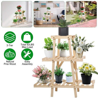 3-Tier Potted Flower Shelf Multi-tier Flower Pot Rack Holder Triangle Ladder - A-1 Thread Vault