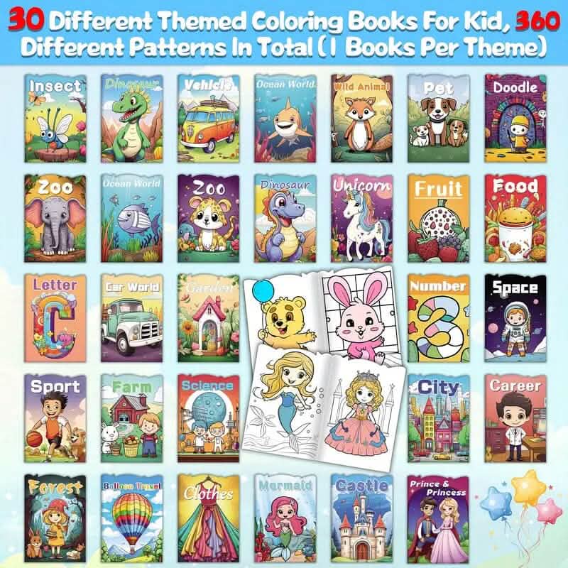 30-Pack: Children's Mini Coloring Book Set - A-1 Thread Vault