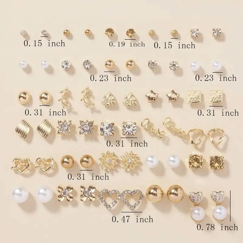 30-Pairs: Alloy Full Rhinestones Love Round Faux Pearl Letter Stud Earrings Set - A-1 Thread Vault