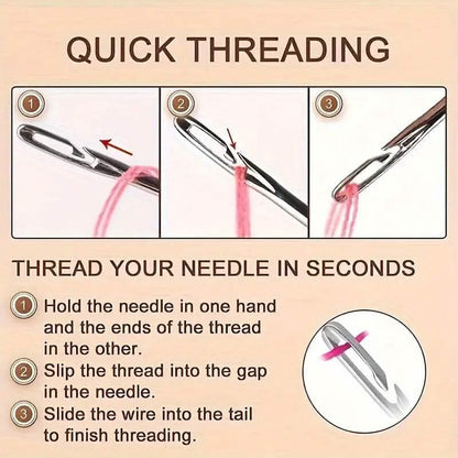 30-Pieces: Self-Threading Random Sizes Needles with Wooden Storage Tube - A-1 Thread Vault