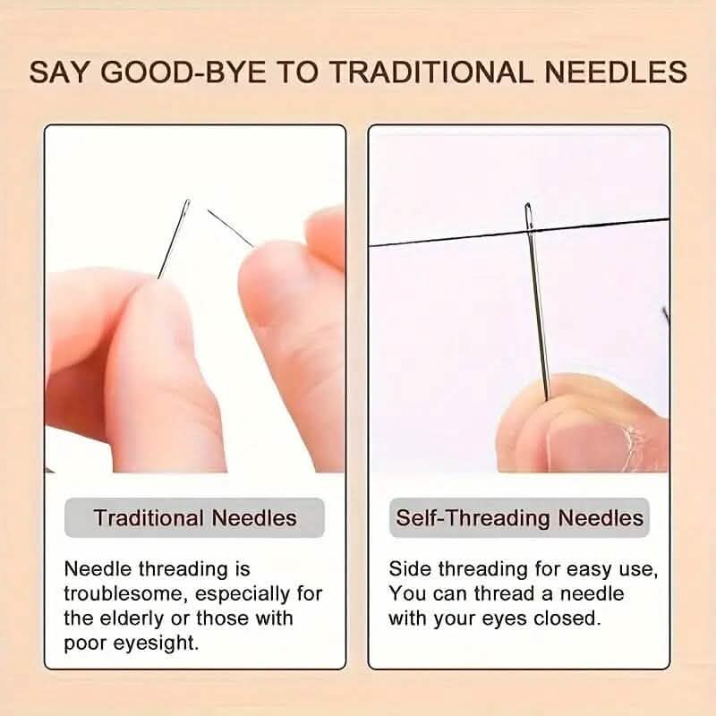 30-Pieces: Self-Threading Random Sizes Needles with Wooden Storage Tube - A-1 Thread Vault