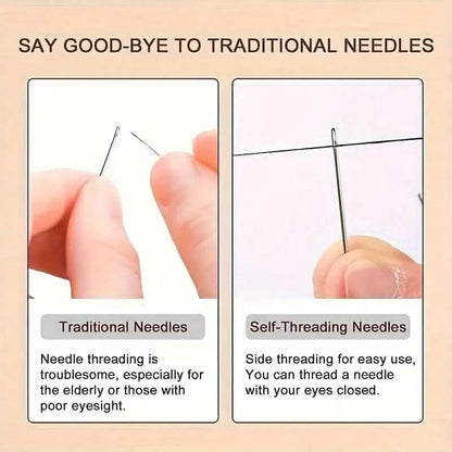 30-Pieces: Self-Threading Random Sizes Needles with Wooden Storage Tube - A-1 Thread Vault