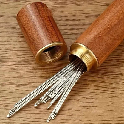 30-Pieces: Self-Threading Random Sizes Needles with Wooden Storage Tube - A-1 Thread Vault