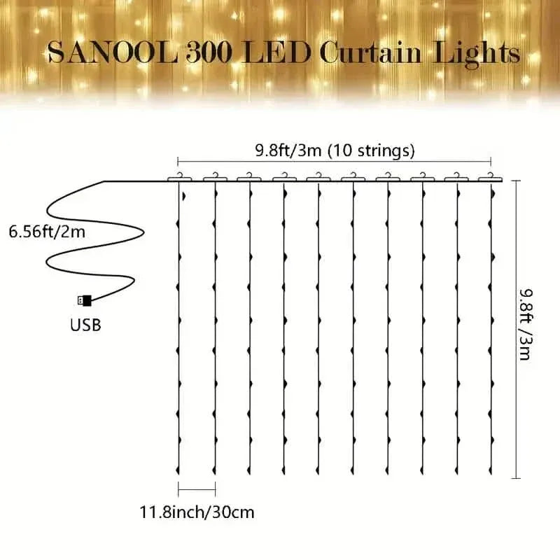300 LED Curtain Fairy Lights - A-1 Thread Vault