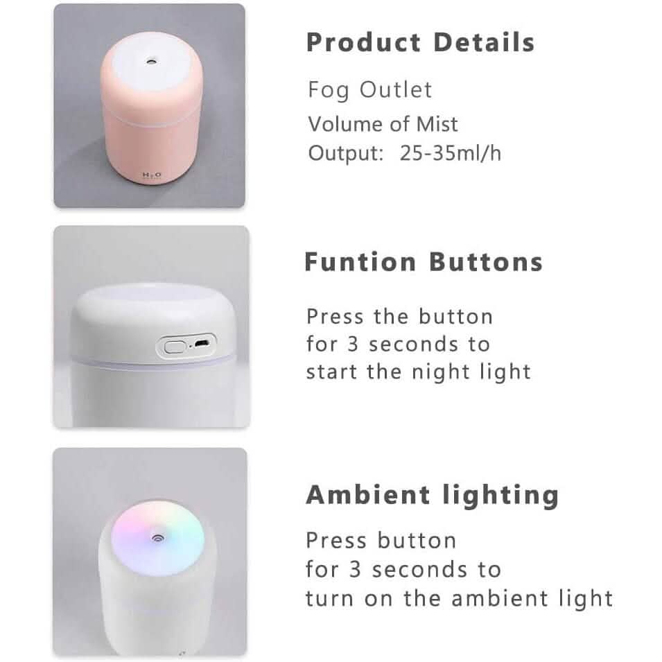 300ml Mini Portable Humidifier Ultra Quiet Aromatherapy Essential Oil - A-1 Thread Vault