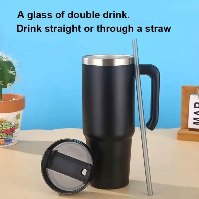 30.5 Oz 304 Stainless Steel Double Vacuum Portable Travel Cup with Handle and Straw - A-1 Thread Vault