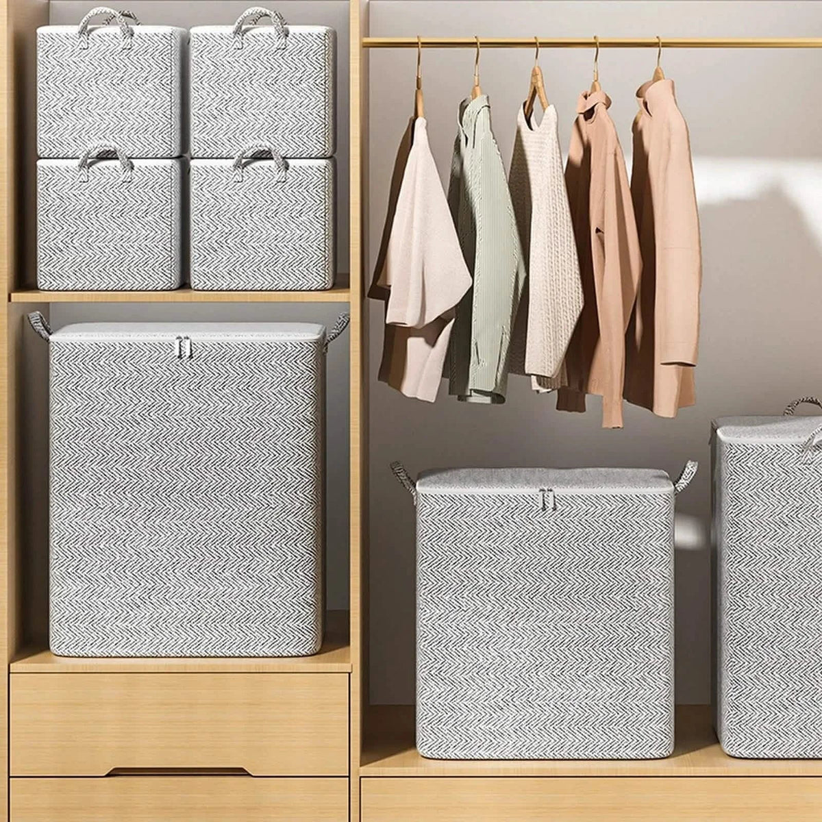 30L Foldable Fabric Clothes Storage Organizer Bag with Reinforced Handle - A-1 Thread Vault