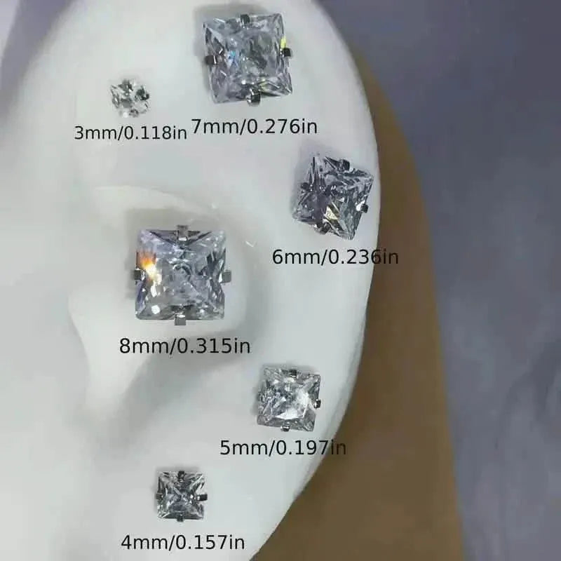 316 Stainless Steel Square Stud Earrings with Cubic Zirconia Accents - A-1 Thread Vault