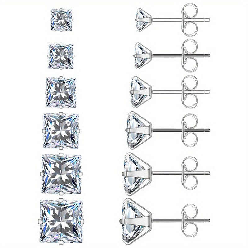 316 Stainless Steel Square Stud Earrings with Cubic Zirconia Accents - A-1 Thread Vault