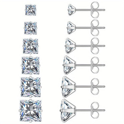 316 Stainless Steel Square Stud Earrings with Cubic Zirconia Accents - A-1 Thread Vault